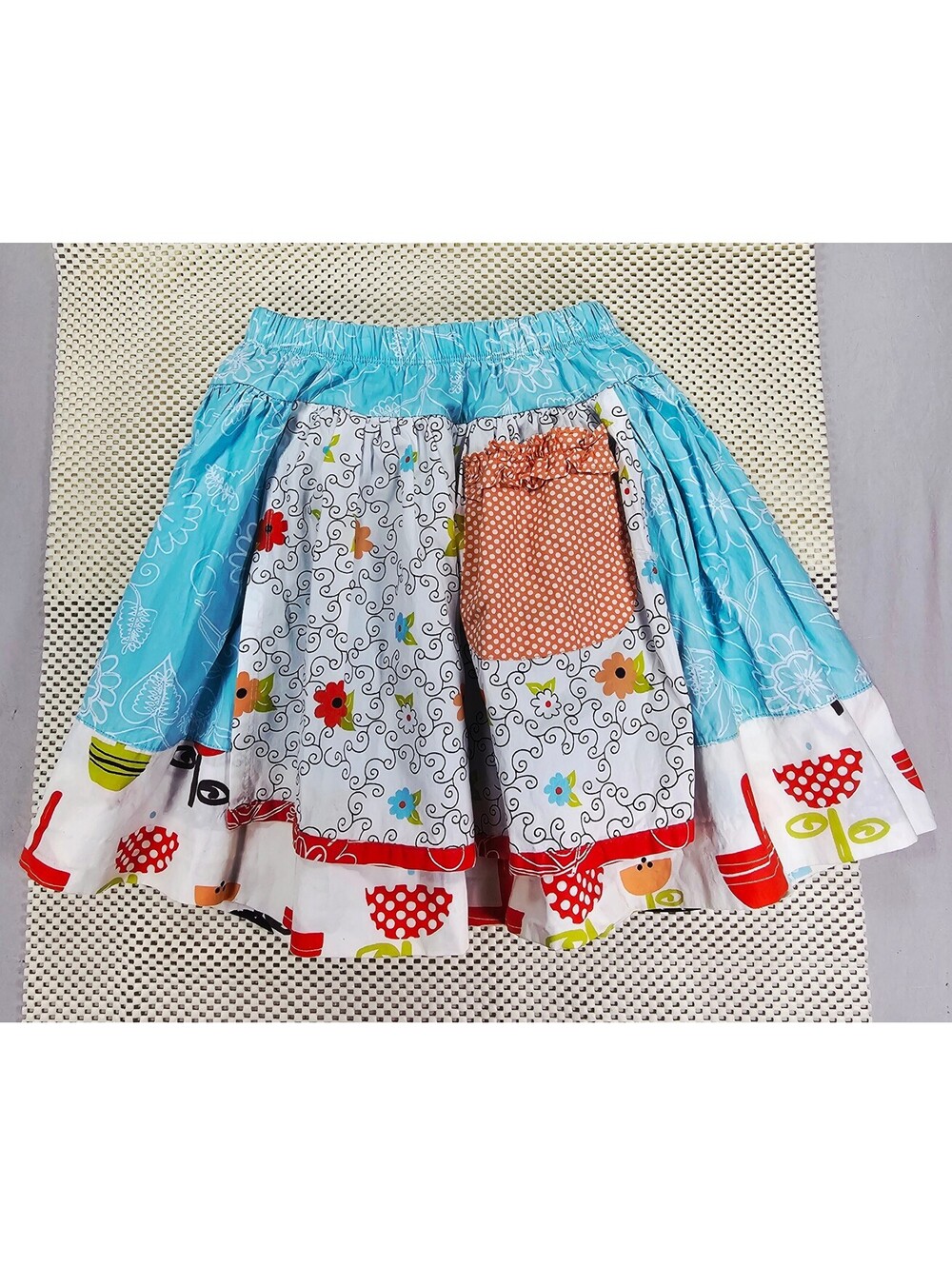 Jelly the Pug Girls' 100% Cotton Multicolor Patchwork Skirt. Size 10. Americana